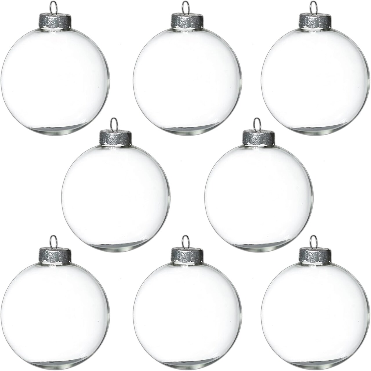 4E’s Novelty 12-Pack 3.15” Clear Glass Christmas Ornament Balls – Fillable DIY Glass Ornaments with Hanging Cord, Empty Paintable Ornaments for Crafts, Decoration & Holiday Tree Décor